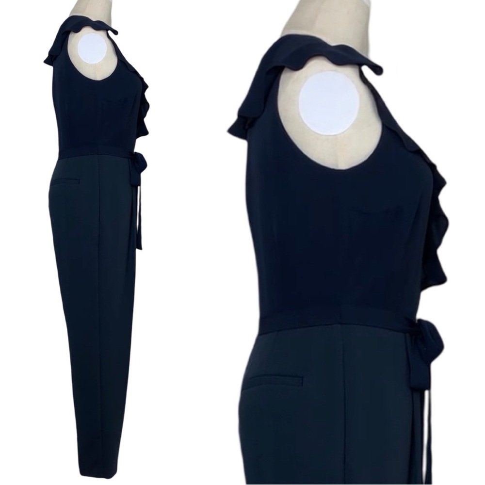 Banana Republic Women Ruffle V-Neck Cropped Jumpsuit Size 0 Navy Blue - Picture 6 of 17